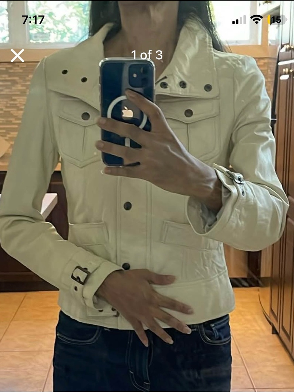 Urban Behavior Cream Leather Button-Front Jacket